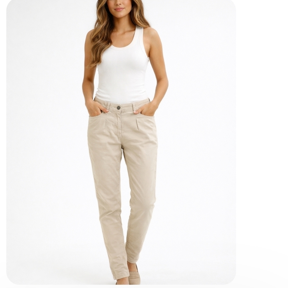 Brunello Cucinelli Women's Beige Tapered Cotton Stretch Pants IT 42 US 6 Italy